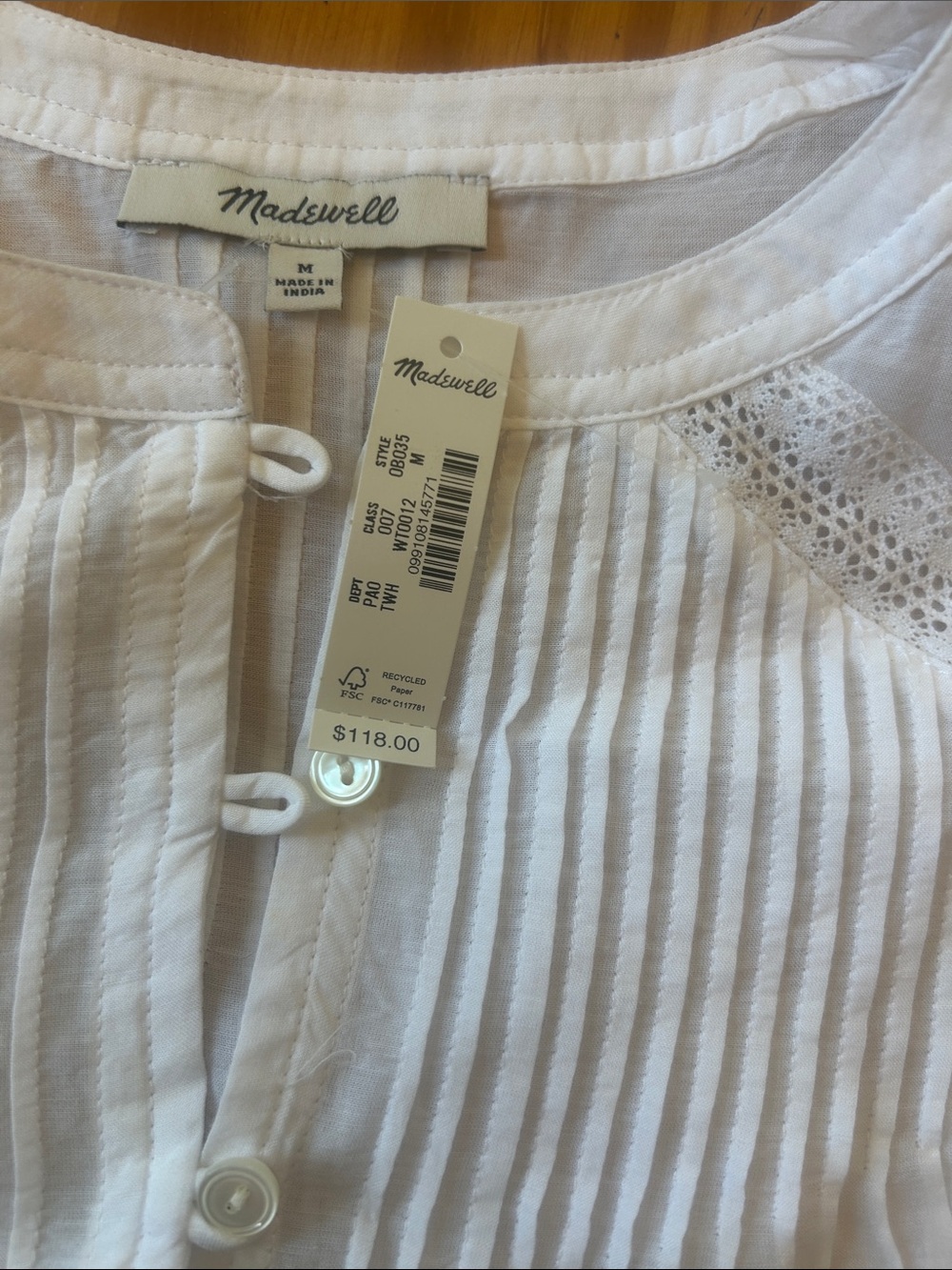 Madewell White Cotton Lace-Trim Button Front Blouse - Picture 2 of 4